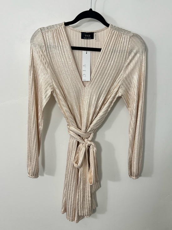 Vici Dresses & Skirts - Bachelorette / NYE Metallic Cream Wrap-Front Dress